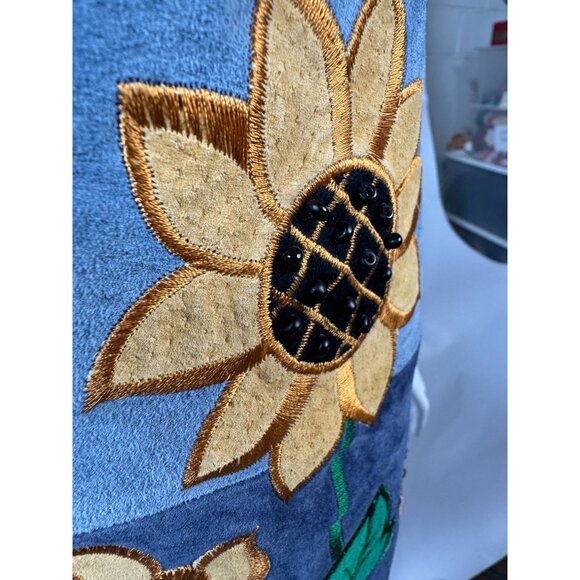 The Quacker Factory Womens Medium Blue Leather Jacket With Sunflower Embroidery - Picture 16 of 16